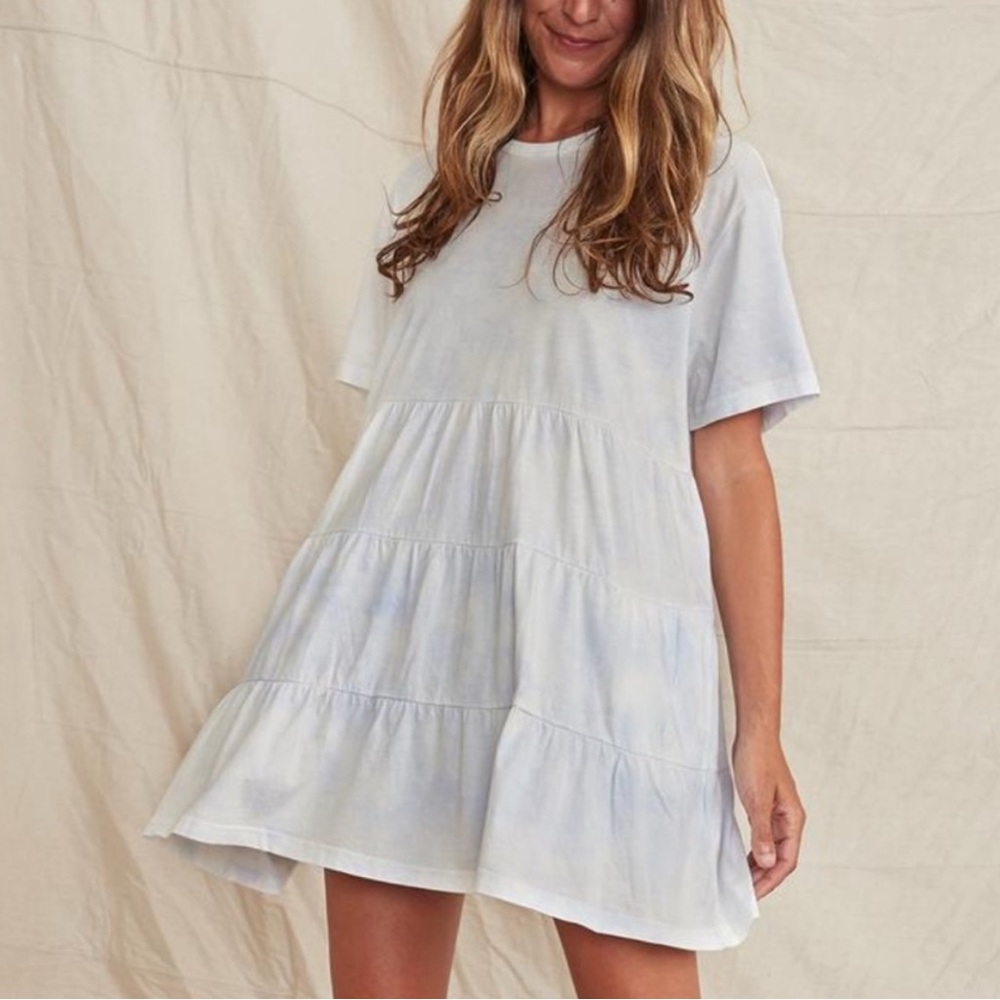 Marine Layer Light Blue Tiered Mini Dress